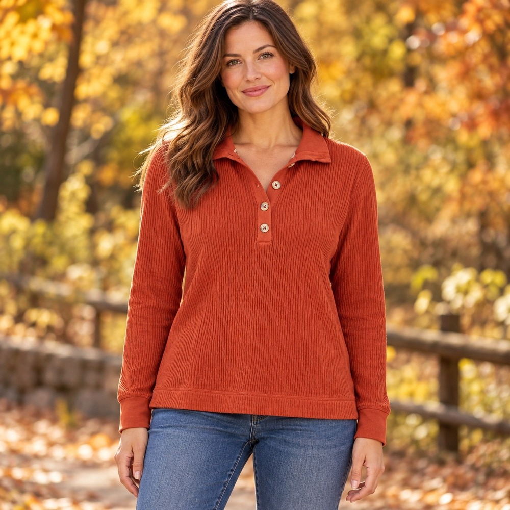 Aventura Grace Top Burnt Henna Organic Cotton Ribbed Henley Shirt NWT Med Earthy